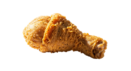 Crispy Golden Fried Chicken Drumstick Isolated on White Background.