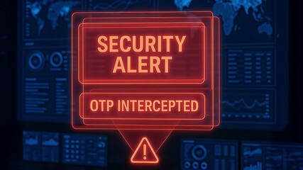 Security alert warning OTP intercepted glowing red digital screen cybersecurity threat urgent attention data protection technology interface network security cyber attack information security sign - Powered by Adobe