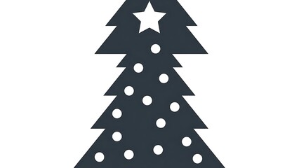 Fototapeta premium Dark Blue Christmas Tree Icon with White Star and Ornaments Keywords: christmas tree, icon