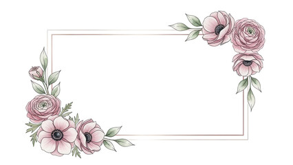 Minimal luxury watercolor frame with anemones and ranunculus in a sophisticated dusty rose palette isolated on white background.png