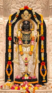 Lord Ram Idol Decorated for Hindu Festival in Ayodhya Ram Temple