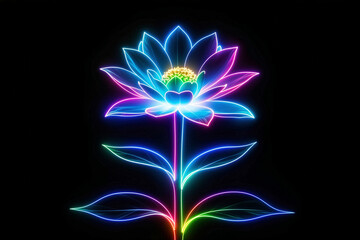 Glowing neon lotus flower with blue purple and green gradients on black background