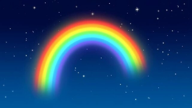 Glowing rainbow fading across starry night sky in animated sequence