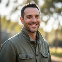Smiling Man in Green Jacket Outdoors 2.