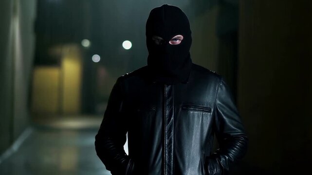 Mysterious figure in dark alleyway walking with intent and purpose