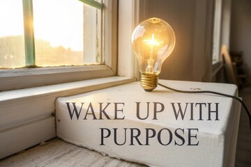 Light Bulb Glowing Naturally from Sun Inspiring Wake Up with Purpose