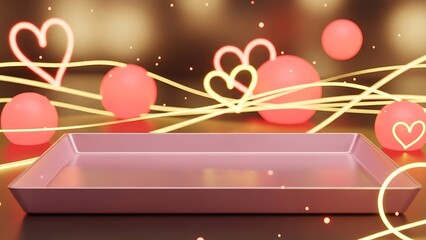 Valentine's day podium display with hearts and lights for commercial usage and mockups for future holiday events