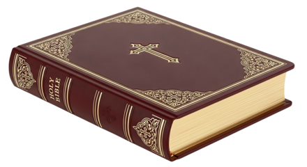 Elegant Leather Bound Bible with Ornate Cross Design.