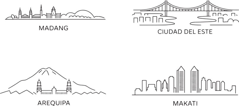Madang ciudad del este arequipa makati city skylines vector outlines for design