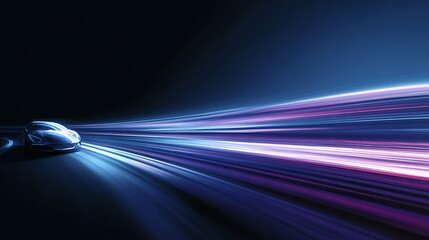 Futuristic digital artwork showcasing a sleek car against a backdrop of flowing light trails