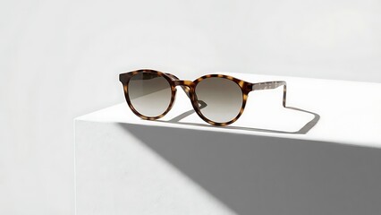 Tortoiseshell Round Sunglasses on White Surface eyewear