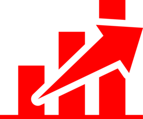 Abstract red and black upward arrow graphic design on transparent background