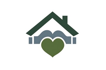 A green heart under a house with a chimney symbolizing love for co living spaces and community startups with sharing economy and logo with vector