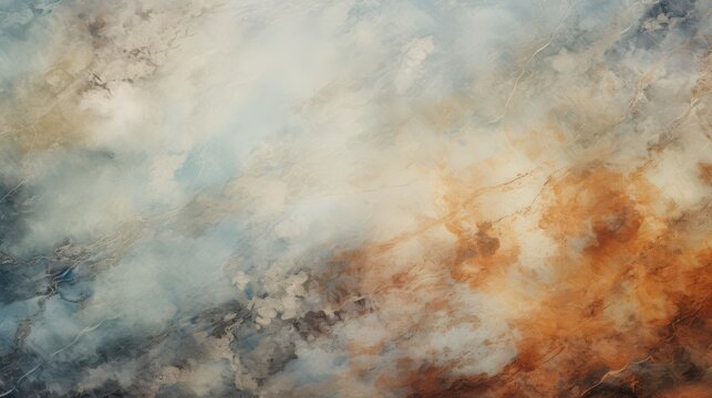 Abstract marble grain texture with dreamy pigment layering in shades of blue beige and orange