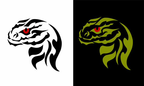 Tribal Snake Head Logo - Fierce Serpent Mascot with Red Eyes