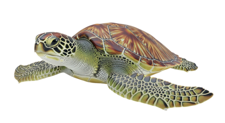 Green Sea Turtle Isolated on White Background.