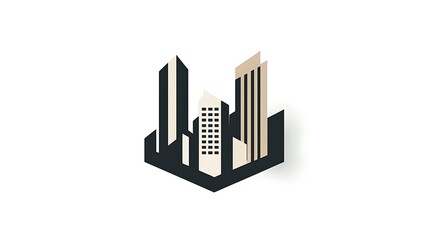 A contemporary architecture scene with sleek skyscrapers and modern buildings in a stylized isometric view with a focus on clean lines with cityscape