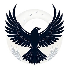 Majestic Eagle Emblem with Spread Wings in Circular Badge Illustration on the white background.