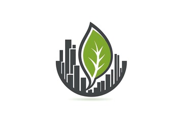 A contemporary urban garden in a city with a leaf and buildings in the background with contemporary garden and city garden and green leaf with ecology