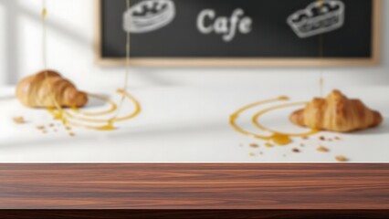 Delicious croissants with honey in a cozy cafe setting for future holiday events and commercial usage and mockups