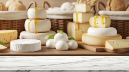 Assortment of artisanal cheeses and gourmet delights for holiday entertaining and gift ideas for commercial usage and mockups