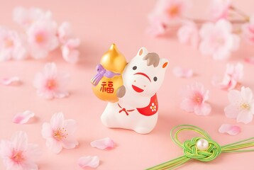 Charming lucky cat figurine with gold ingots isolated on white background