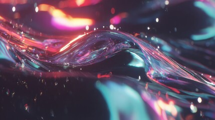 Fluidic holographic data streams with vibrant light reflections and energetic motion.