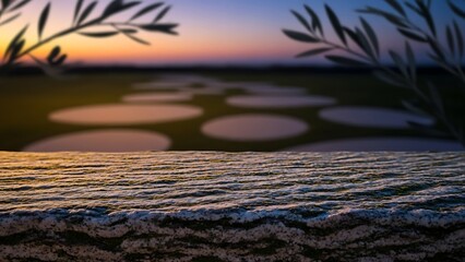Serene stone pathway at sunset for holiday events and commercial usage and mockups