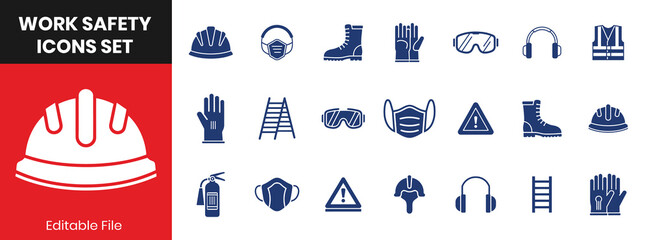 Industrial Work Safety Icon Set Solid Fill Style