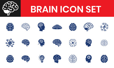 Minimal Brain Icon Set Solid Fill Style