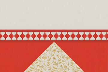 Red and white patterned border with floral corner isolated on white background