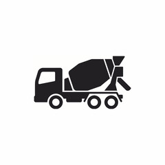 Fototapeta premium Black silhouette of a concrete mixer truck, a heavy vehicle used in construction for mixing and transporting concrete to job sites.