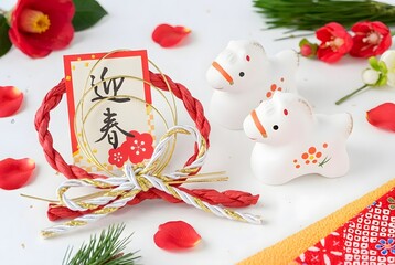 Celebratory chinese new year display with decorations isolated on white background