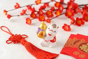 Celebrating chinese new year with lucky symbols isolated on white background