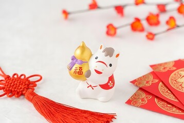 Celebrating chinese new year with a lucky cat figurine isolated on white background