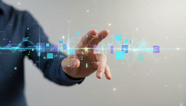 Human Hand Interacting With AI Interface - Powered by Adobe