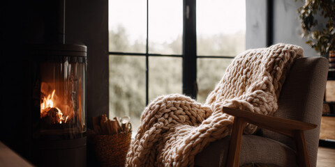 Winter Cabin Fireplace Cozy Armchair