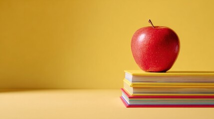 a red apple sitting on top of a stack of books