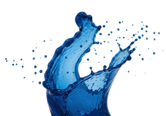 high-speed, hyper-detailed photograph of a dynamic splash of glossy, viscous ultramarine liquid, resembling cosmetic serum, arcing upwards against a transparent background with copy space. Concept