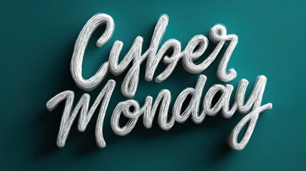 Cyber Monday text in white on teal background for online shopping promotion and sale concept