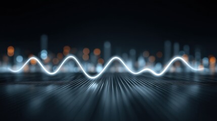 Luminous Data Flow Waves Representing Artificial Intelligence Concepts in a Futuristic Urban Scene