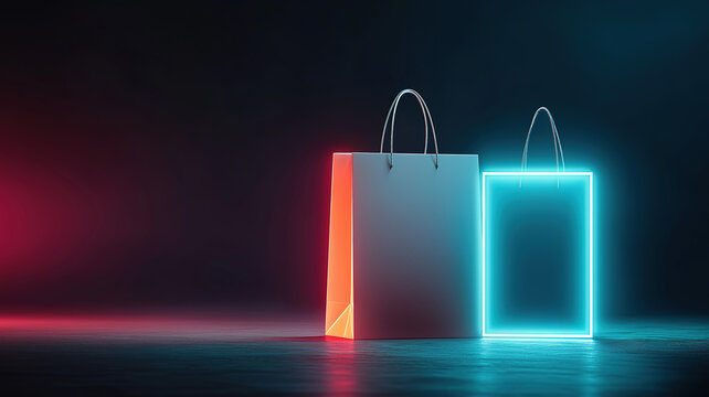 Device with blank screen and shopping bag for black friday cyber monday and online sales - Powered by Adobe