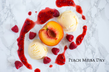 Peach Melba Dessert with Ice Cream