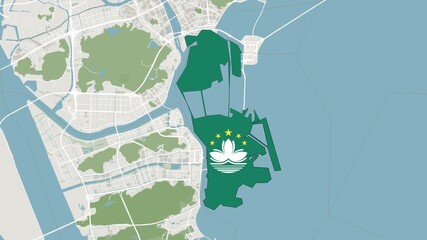 Macau map with flag animation - Powered by Adobe