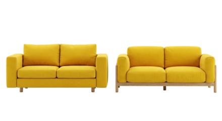 Two Yellow Sofas Isolated on White Background - Modern Furniture Design