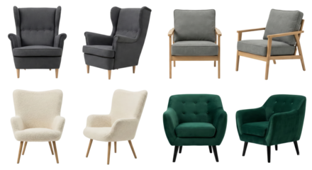 Set of Modern Armchairs, Different Styles and Colors, Isolated on White Background