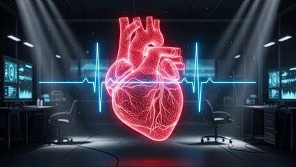 3d Rendered Human Heart with Ecg Wave in Science Laboratory