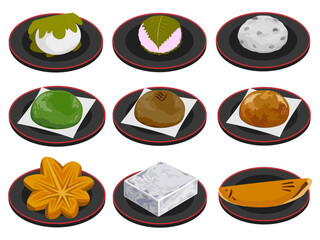 和菓子セットのイラスト / Japanese Traditional Sweets Set Illustration