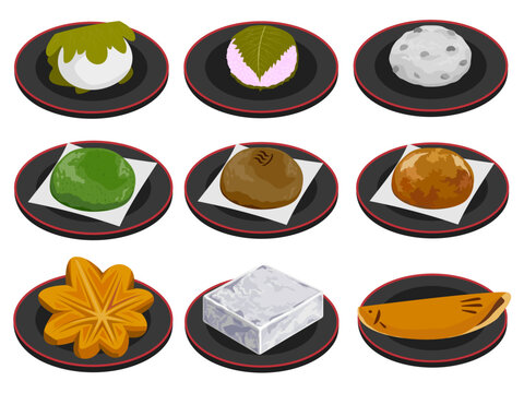 和菓子セットのイラスト / Japanese Traditional Sweets Set Illustration