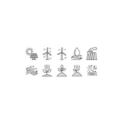 Sustainable energy and nature icons isolated on transparent background